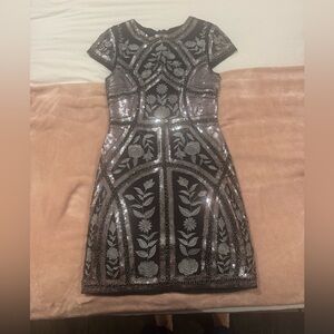 Lulu's Black and Silver Floral Mini Dress